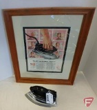 Yale TipToe electric iron with framed and matted advertising from 1948, 23inHx19inW, both