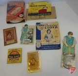 Ironing advertising and accessories, pressing mitt, Beamish hanging note pad and game,