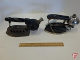 Gas irons, Montgomery Ward and other maker unknown, both