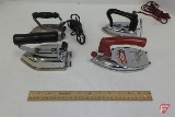 Travel irons, AHI Electric Travel Iron, K-M Company Moderne iron, and (2) others makers unknown