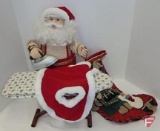 Electric Santa ironing suit, 19inH, and handmade clothesline stocking, both