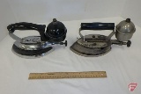 Coleman start-lite gas iron 1940, Model 609 and Coleman gas iron, Model No 3, both