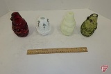 (3) Fenton Fairy Lamps; glass Santa candle holders and one porcelain holiday candle holder, All 4