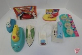 Child toy irons, ironing kit, and Polly Pocket Dazzling Dress Maker