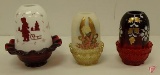 Glass fairy lamps/candle holders, hand painted, gold one marked no 357/2000, All 3