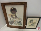 Black Americana framed pictures, large one titled Suds-n-Duds, 19inHx15inW, other 11inHx9inW