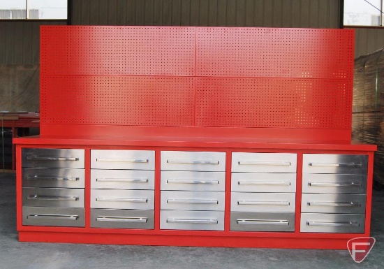 New 10FT 20 Drawer Heavy Duty Metal Work Bench with hanging peg board