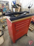 Waterloo Industries 3 drawer toolbox on casters, with contents and shelf
