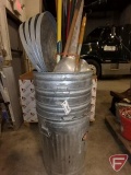 (3) Galvanized waste buckets and yard tools