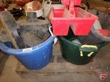 Poly bushel baskets, plastic chicken waterer, and Bob Blackwood rubber bases