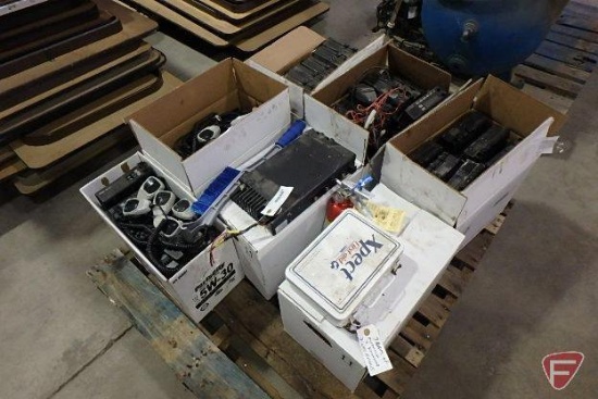 7 boxes of Motorola and Kenwood 2-way radios; fire extinguisher; first aid kit