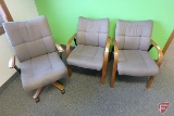 (2) upholstered office chair and 1 office chair on rollers
