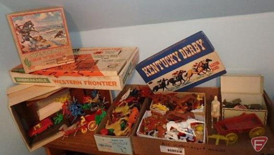 Large assortment of plastic toys, western, horses, army, Western Frontier plastic set,