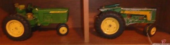 (2) metal John Deere tractors and a John Deere corn picker, All 3