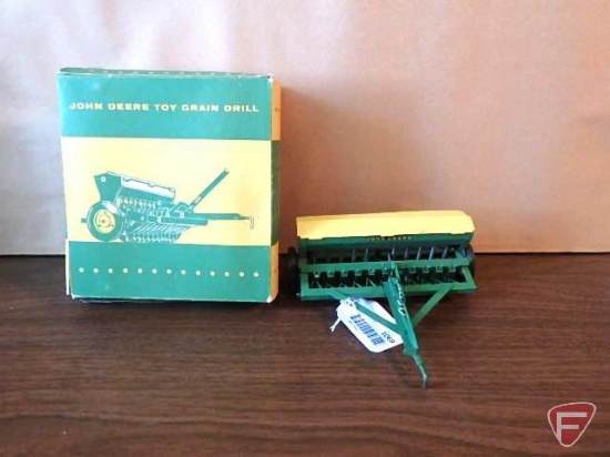 John Deere metal toy grain drill with box