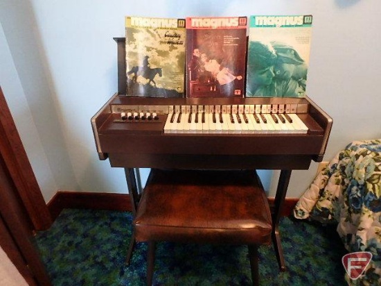 Magnus Electric Chord Organ with bench and music books