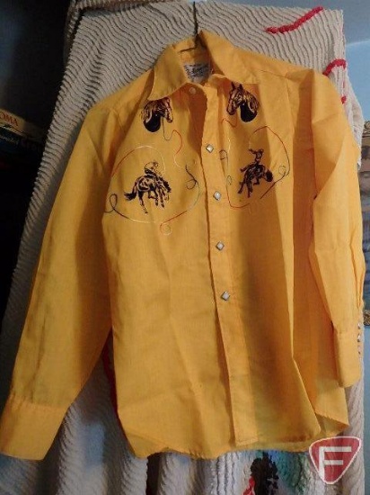 Rockmount Ranch Wear child shirt and chenille cowboy spread/blanket, both
