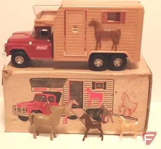 Toy Buddy L House Van with (3) horses, plastic and metal with box