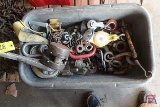 Pulleys, hooks, chains, straps, small chain binder, wire puller