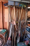 Yard tools: shovels, rakes, scrapers, paddles, hammers, baseball bats