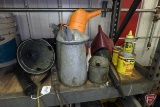 Funnels, oil cans, wood stain