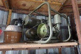 Generator possibly military issue and outdoor light fixture