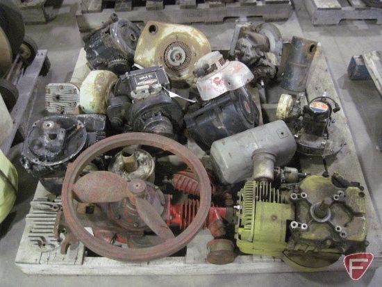 Pallet of assorted gas engine parts, mostly B&S, approx. 8, plus pump parts