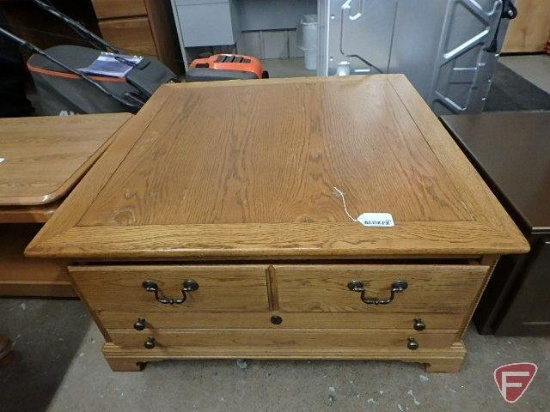 Wood coffee/storage table with 4 drawers, 19inHx38inWx38inD