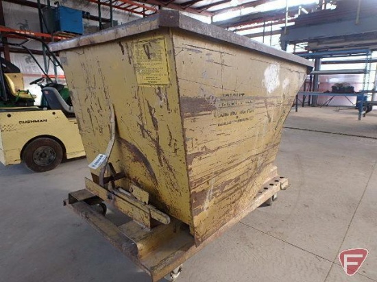 Wright 1-yard self-dumping hopper with casters and fork bracket