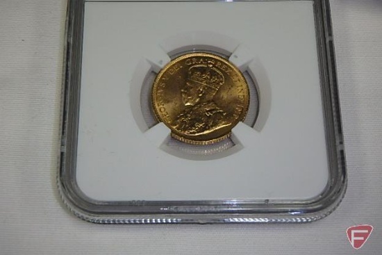 Bank of Canada Gold Coin Hoard, 1914 Canadian 5dollar gold coin, NGC certified, MS64