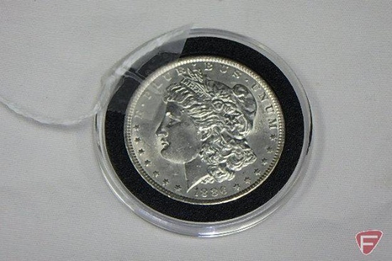 1886 Morgan silver dollar coin, nice unc