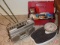 tool box and contents: painting supplies; Taylor bathroom scale, and Ward radio