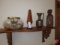 Wood shelf and contents; and (2) framed pictures