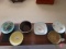 Crock, porcelain bowls, and silverware: pickle forks, spoons