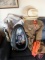 Horse collar, binoculars and leather case, gloves, blanket, wood hames and horse shoe holder