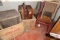 Wood boxes/crates, child's chair, wood scroll work/shelf brackets
