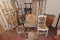 Chairs, desk, bed, stool, old wood and cast school desk, rocker, military canvas bag,