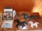 Horse related items: stage coach picture, plastic wall art, marble carving