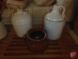 (2) crock jugs and (1) bean pot, no lid