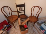 (3) chairs with caned seat and caned seat supplies