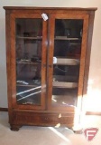 Vintage cabinet, 2 glass doors, drawer, wood shelves