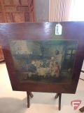 Wood card table with English scene