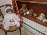 child's chair with cane seat and teddy bears