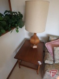 (2) matching black walnut end tables and (2) matching black walnut table lamps