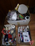 Hand mixer, kitchen utensils, plastic containers, timer, desk drawer items