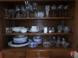 Stemware, some pink; A&W glass mug, salt and peppers, cream and sugars, dishes from