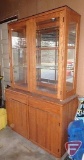 Wood cabinet with mirror and glass shelves