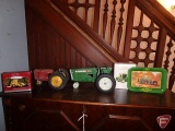 Oliver tractor, Massey Harrison tractor, John Deere tray, and Christmas ornaments-tractors missing