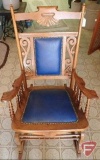 Vintage wood rocking chair with upholstered seat