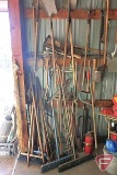 Yard tools: shop brooms, shovels, spades, rakes, axes, weed trimmers, wrecking